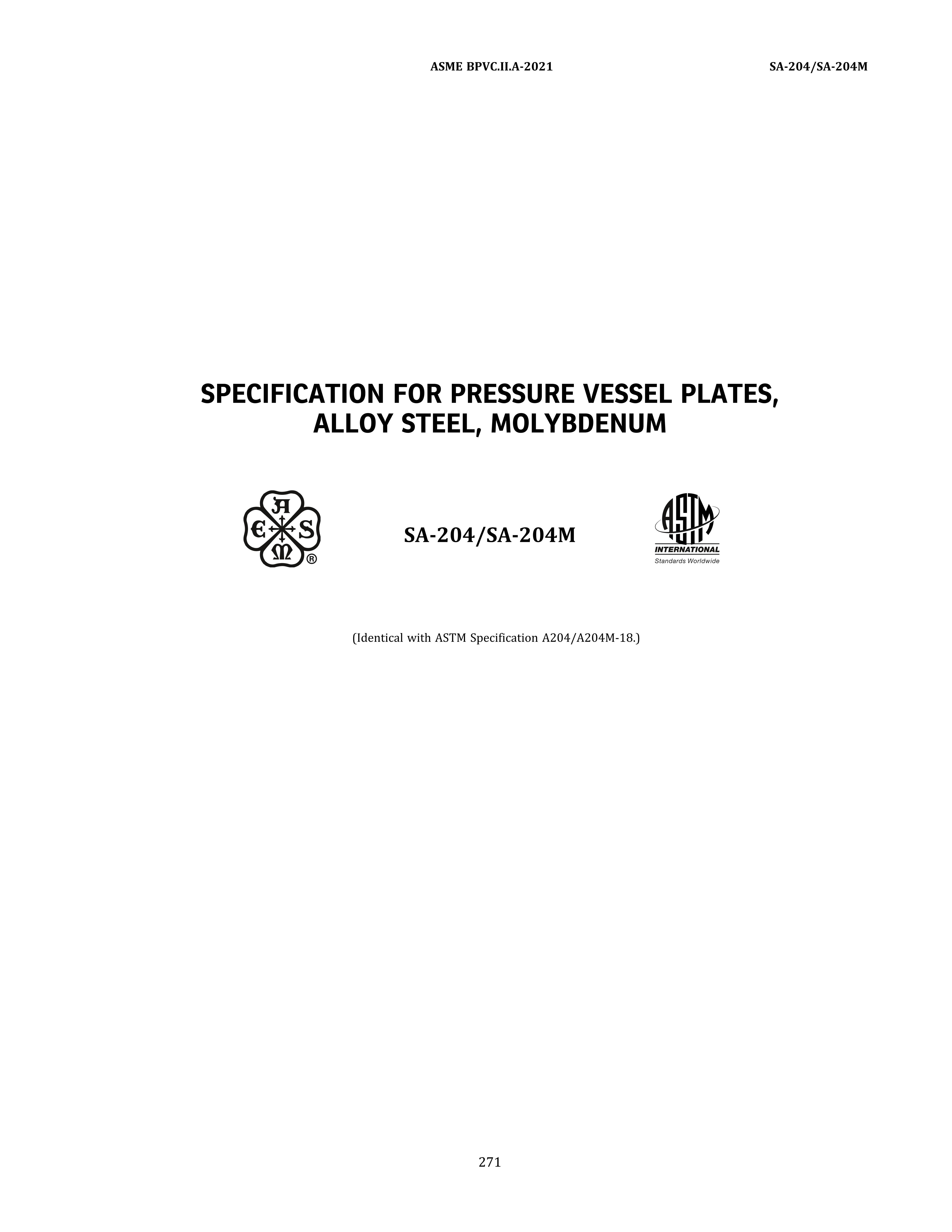 مواصفات ASME SA-204 لألواح أوعية الضغط، وسبائك الفولاذ، والموليبدينوم